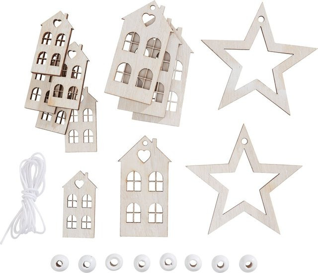 VBS Streuteile-Set Häuser aus Sperrholz in Beige für Winter und Weihnachten - Bild 1