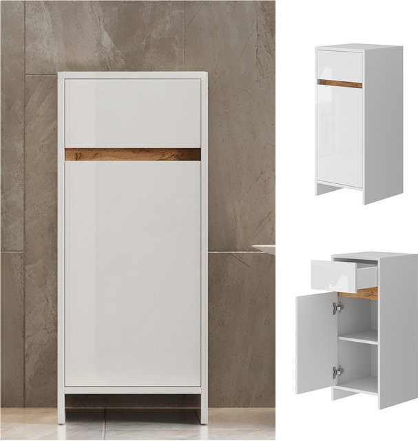 Vicco Midischrank Detmold Badezimmerschrank in Weiß und Eiche mit Tür und Schublade B/H: 35 x 82 cm - Bild 1