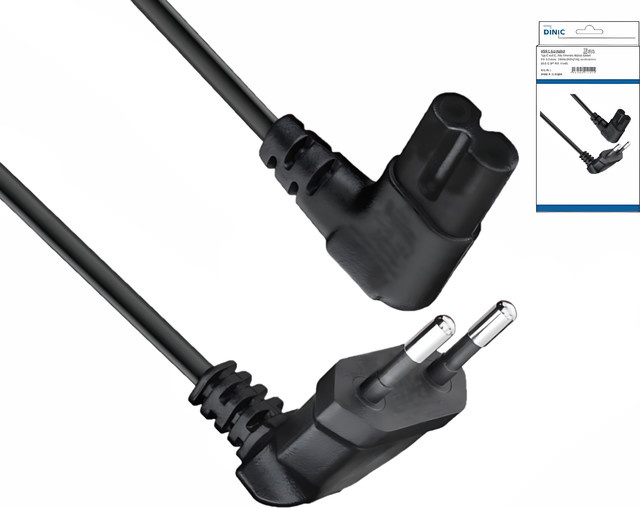 DINIC Netzkabel mit gewinkeltem Eurostecker in Schwarz für TV-Geräte - Bild 1
