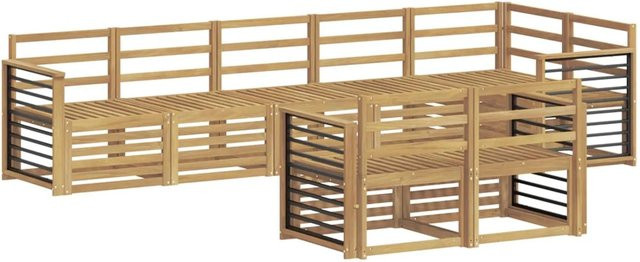 vidaXL Outdoor-Sofagarnitur 8-teilig in Weiß aus Akazienholz mit L-Form und Polstern, B/T/H: 306 x 128,5 x 73 cm - Bild 1