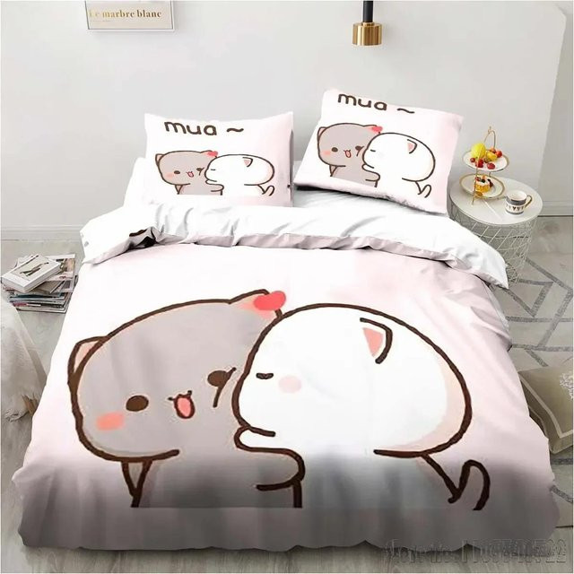 Bubu Dudu 3-teiliges Bettwäsche-Set mit 3D-Cartoon-Print aus Mikrofaser, Weiß, B/H: 140 x 210 cm - Bild 1