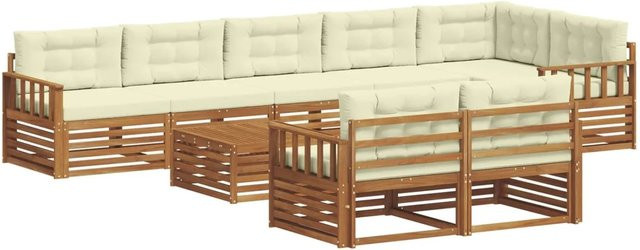 vidaXL Outdoor-Sofagarnitur 9-teilig aus Akazienholz mit Kissen in Natur und Creme - Bild 1