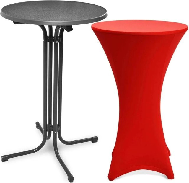 Beautissu Bellini Stehtisch Grau mit Stella Stehtischhusse Rot, Durchmesser: 80 cm - Bild 1
