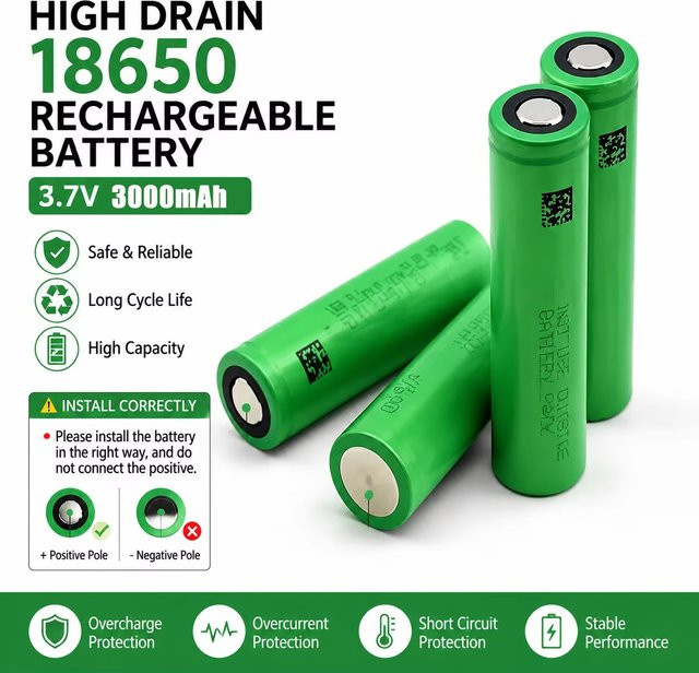 Original 18650 VTC6 Lithium-Ionen-Akku, 3,7 V, 3000 mAh, 30 A Entladestrom, Grün - Bild 1