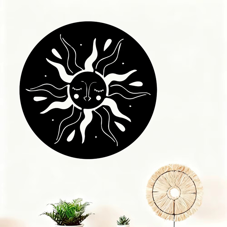 CIFBUY Sonnengesicht Wandkunst aus Metall in Schwarz als wetterfeste abstrakte Skulptur für Innen und Außen - Bild 5