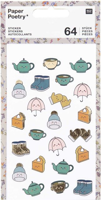 Rico Design Paper Poetry Sticker Cosy Kawaii Set mit 4 Blatt - Bild 1