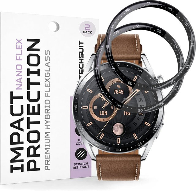 Techsuit Schutzfolie Nano Flex für Huawei Watch GT 3 46mm, Schwarz, 2 Stück - Bild 1