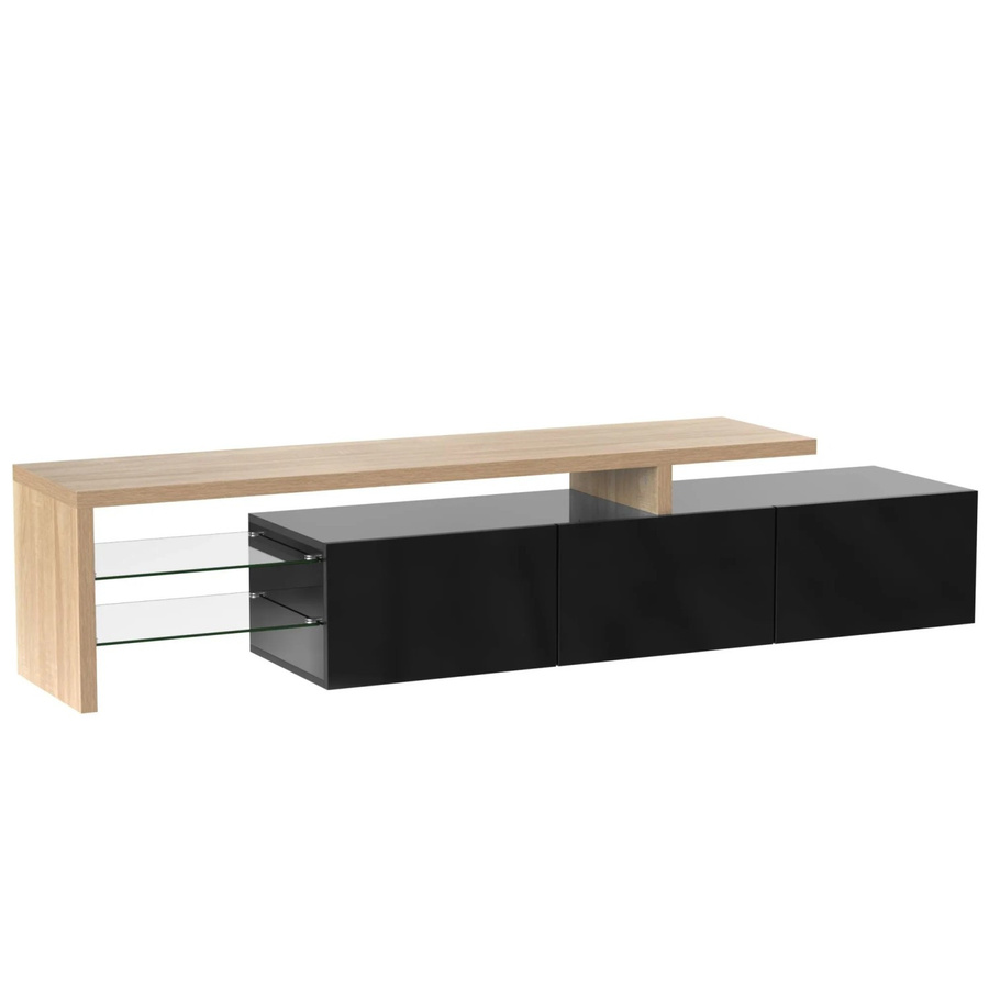 okwish TV Schrank in Holzoptik mit LED und Glasböden, Schwarz/Braun, B/T/H: 197,5 x 39 x 42 cm - Bild 2