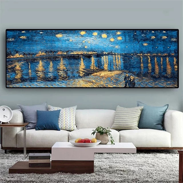 JKPICTURE Wandkunst Sternennacht von Van Gogh als minimalistisches Leinwandposter in Blau - Bild 1
