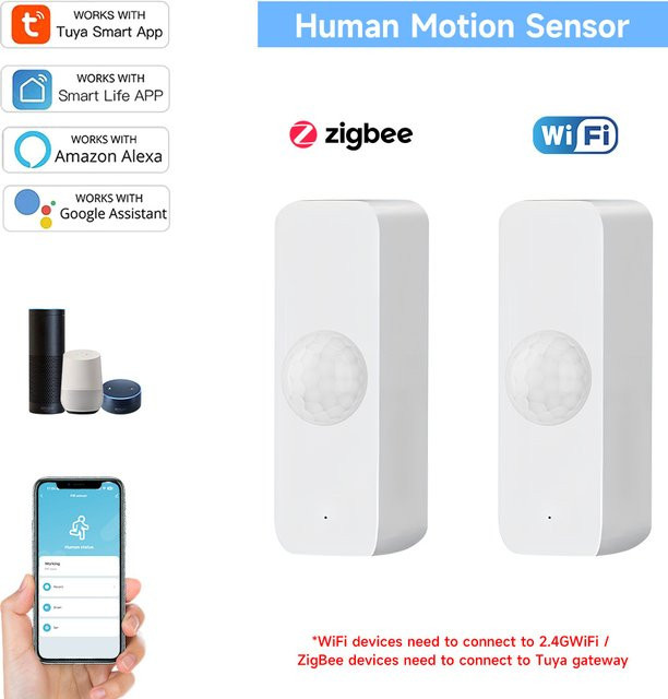 Tuya Smart Home PIR-Bewegungssensor WiFi Infrarot-Körperdetektor in Weiß, kompatibel mit Alexa und Google Home via Smart Life App - Bild 1