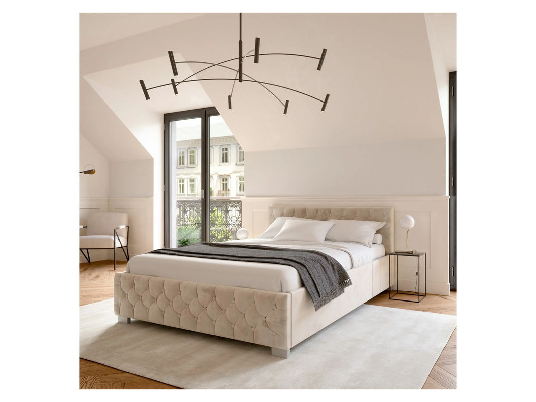 Juskys Polsterbett Nizza mit Bettkasten und LED-Beleuchtung in Samt, Beige, B/T/H: 180 x 200 x 136 cm - Bild 2