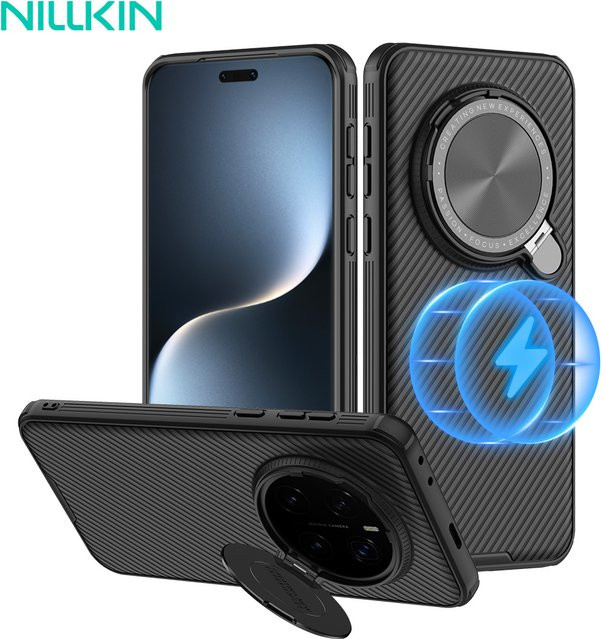 NILLKIN CamShield Prop Magnetische Schutzhülle für Honor Magic 7 Pro mit faltbarem Kameraschutz und Lenk-Ständer in Schwarz - Bild 1