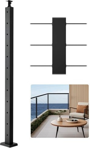 VEVOR Edelstahl Seilgeländer Pfosten für Terrassen und Treppen, Schwarz, Höhe: 106,7 cm - Bild 1