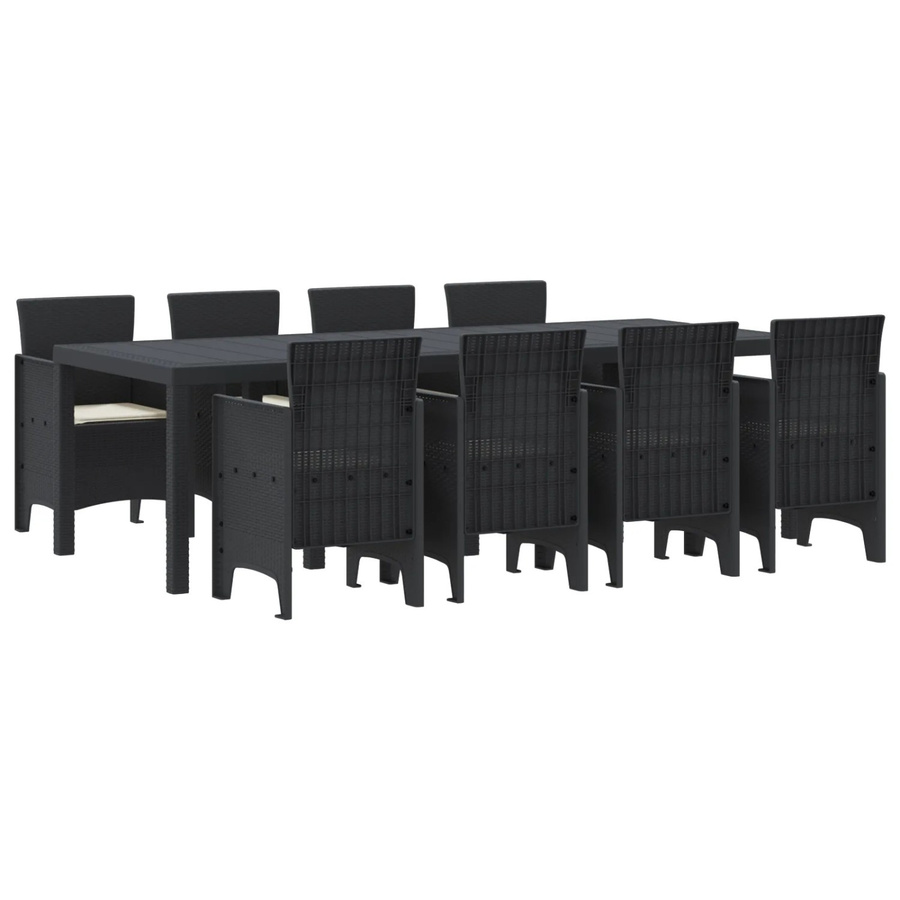 vidaXL 9-tlg Garten-Essgruppe aus Poly Rattan mit Kissen in Anthrazit - Bild 2