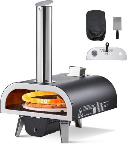 VEVOR Pizzaofen mit Holz und Pellets, 30,5 cm, mit Thermometer, elektrischer Rotation, Pizzastein, Schaufel und Tragetasche - Bild 1