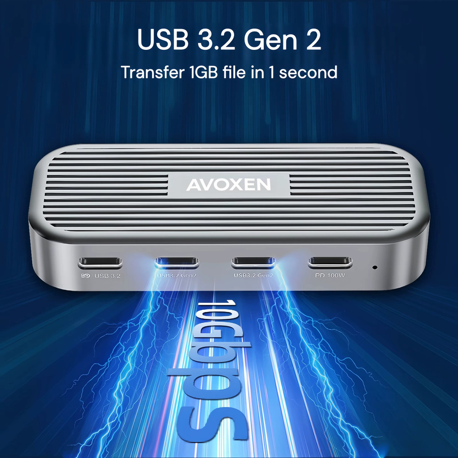 AVOXEN USB-C Hub in Silber mit 4K 60Hz Videoübertragung, PD 100W Power Delivery und 10Gbps Datenübertragung, Aluminium USB 3.2 Gen 2 Dockingstation und Typ-C Adapter - Bild 2