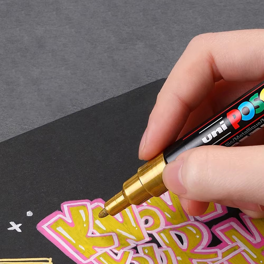 UNI POSCA Acrylmarker Permanent mit Bullet-Spitze für Kunst und Graffiti in Weiß, Schwarz, Gold oder Silber - Bild 3
