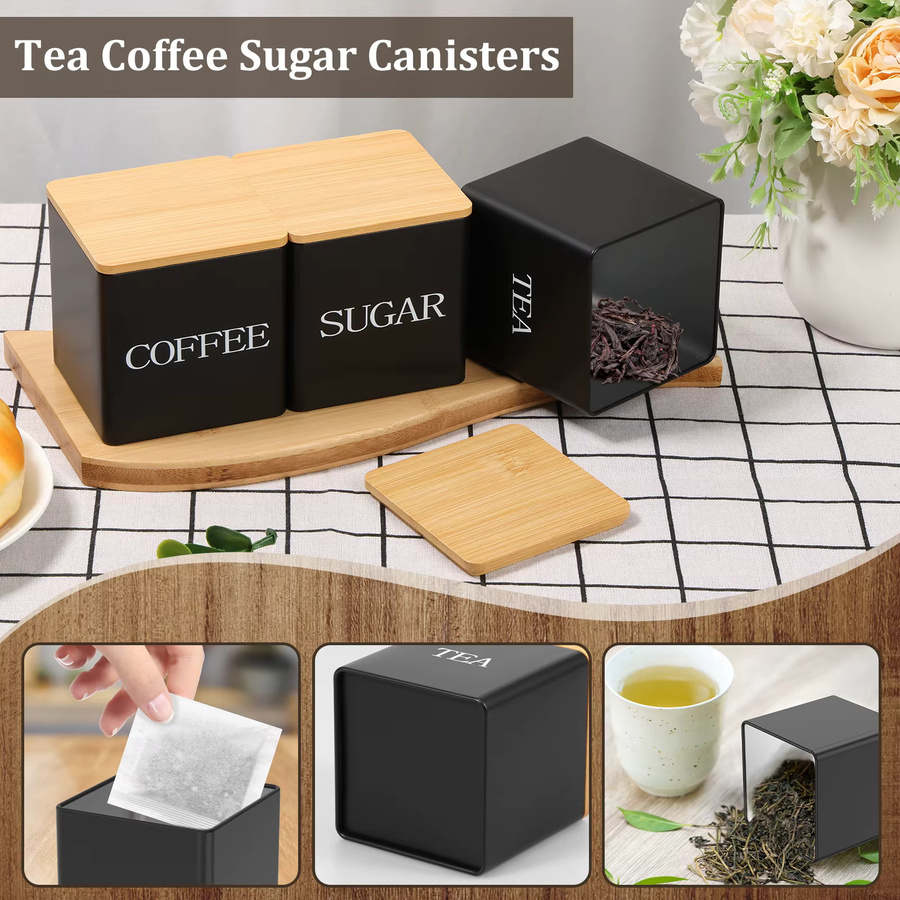 Willstar 3er Set Vakuum Versiegelte Vorratsgläser aus Glas und Metall für Kaffee, Tee und Zucker in Schwarz und Weiß - Bild 3