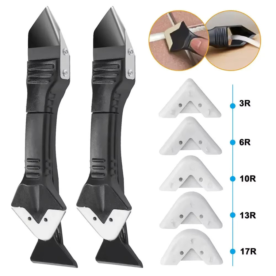 5 in 1 Silikonentferner und Dichtmittel-Set mit glattem Schaber und Finisher für Mörtel und Bodenbeläge in Schwarz - Bild 2