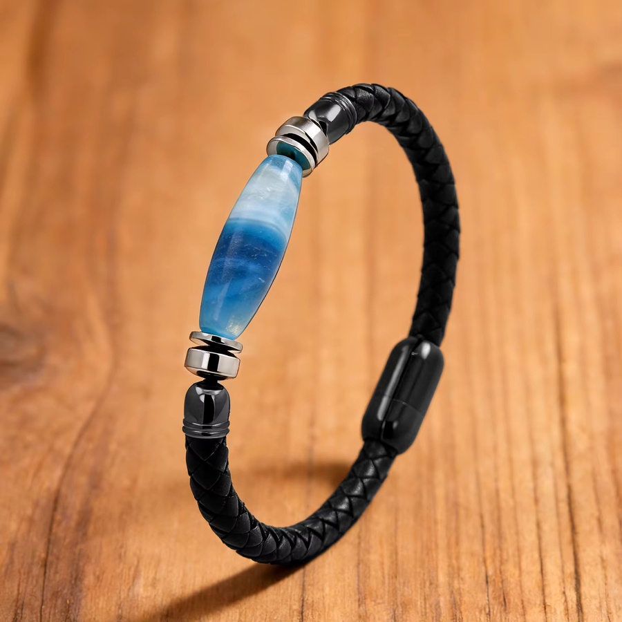YAN MIN TRADE Lederarmband, Naturstein, Edelstahl, Herren - Bild 1