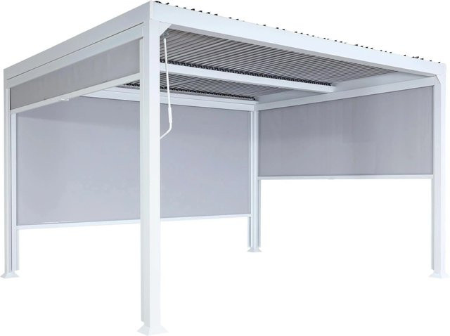 BERLINLODGE Alu Pergola Lamellen-Pavillon mit 3 Seitenwänden in Weiß, H: 224 cm, B: 370 cm, T: 306 cm - Bild 1
