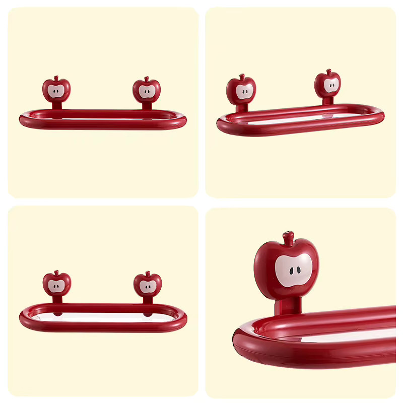 UFORU Cartoon-Apfel Badezimmer-Aufbewahrungsregal rot, selbstklebendes Wandregal aus Kunststoff für Badezimmer und Küche - Bild 3