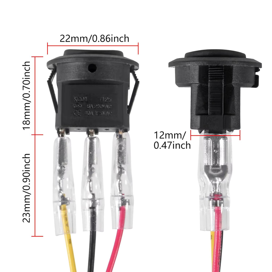 AOKIN 10er Set Wasserdichte 3-Wege-Rundwippschalter 12V Schwarz mit Kabeln, 3-Pin 3-Positionen EIN/AUS/EIN SPDT Kippschalter 6A/250V AC 10A/125V DC - Bild 4