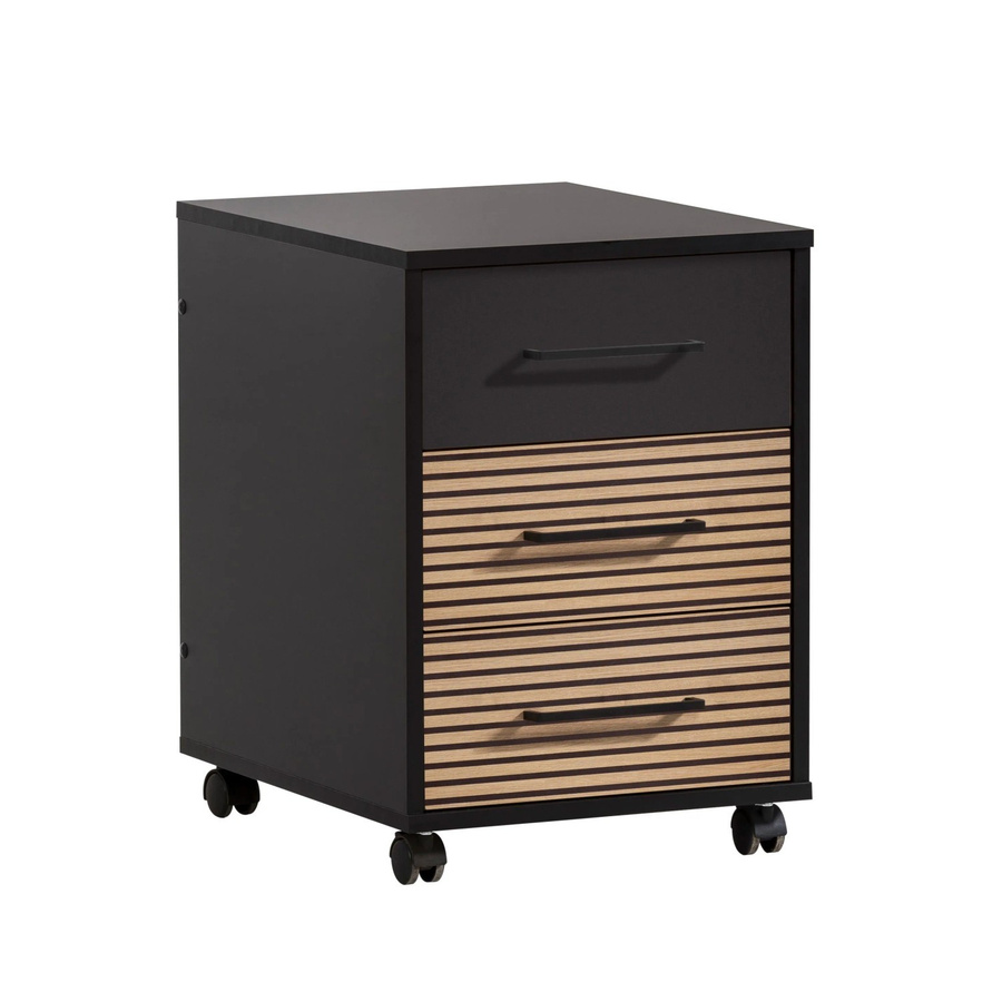 Schildmeyer Rollcontainer Hank in Braun-Schwarz mit Akustikplattenoptik und Rollen, B/T/H: 57 x 50 x 40,1 cm - Bild 2