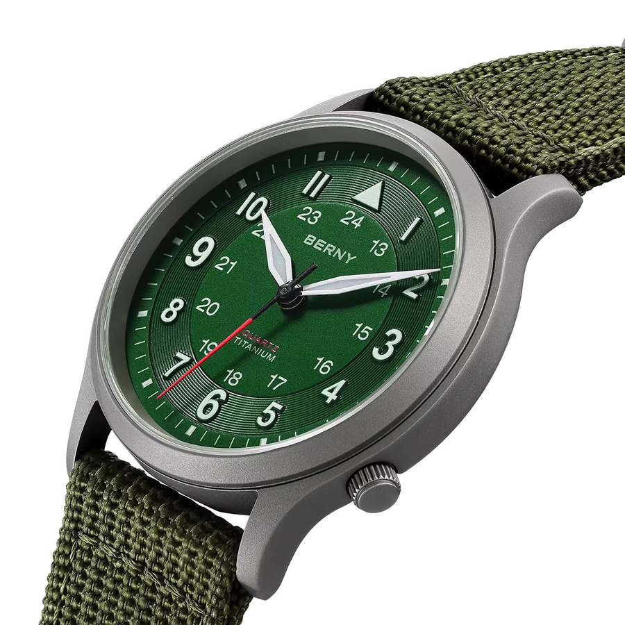 BERNY Armbanduhr Titan, Quarz, Textil/NATO, Grün, Herren - Bild 2