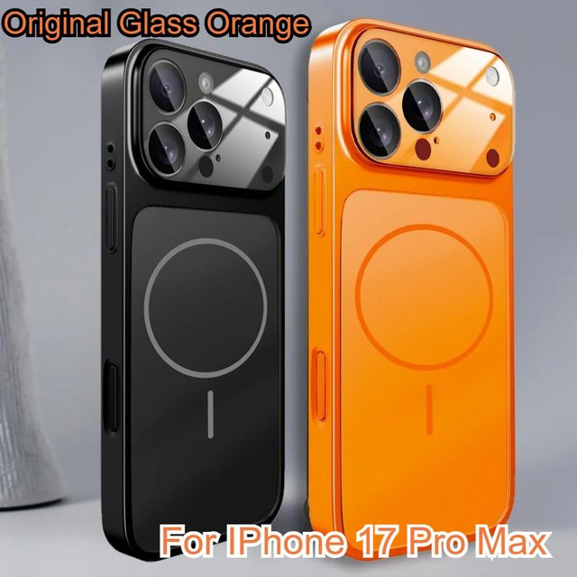 Original Glas Nano Matte Hülle für iPhone 17 16 15 14 13 Pro Max mit MagSafe Magnetic Wireless Charging in Orange und Gold - Bild 1