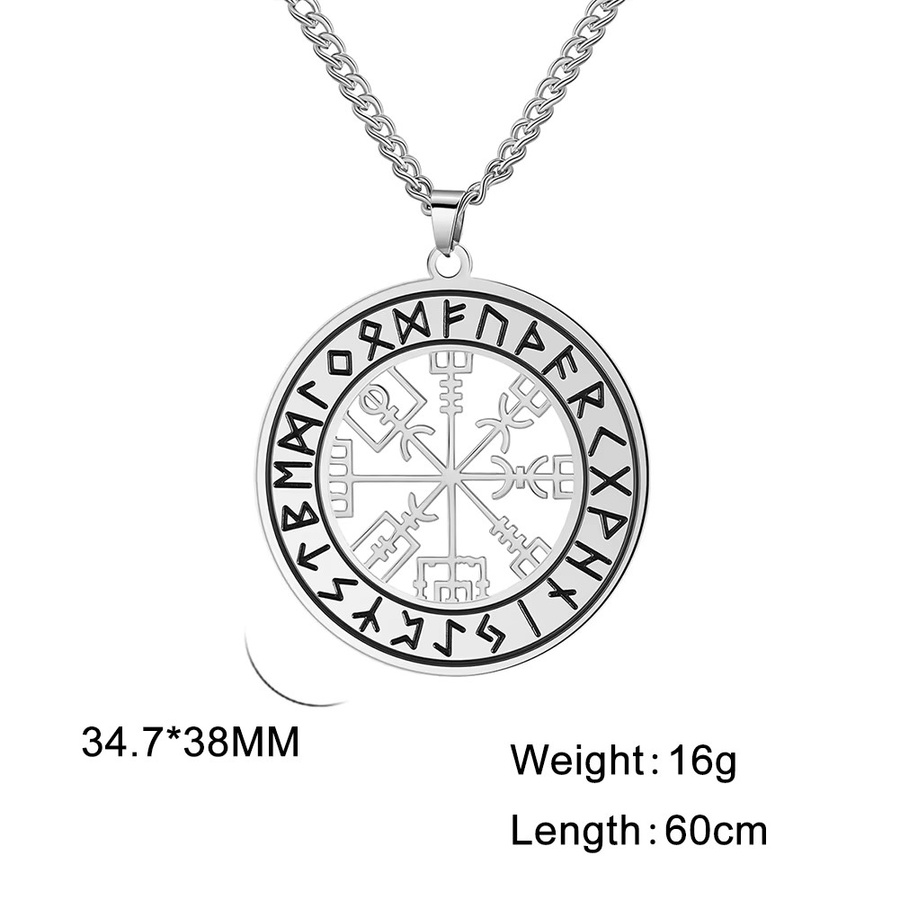 lemegeton Halskette, 24-Rune-Kompass-Anhänger, Edelstahl, Silber, Unisex - Bild 2