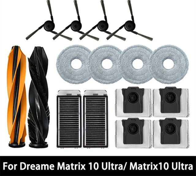 Dreame Matrix 10 Ultra Roboterstaubsauger Zubehör Set mit Hauptbürste, Seitenbürste, Wischtuch, Hepa-Filter und Staubbeutel in Grau und Multicolour - Bild 1