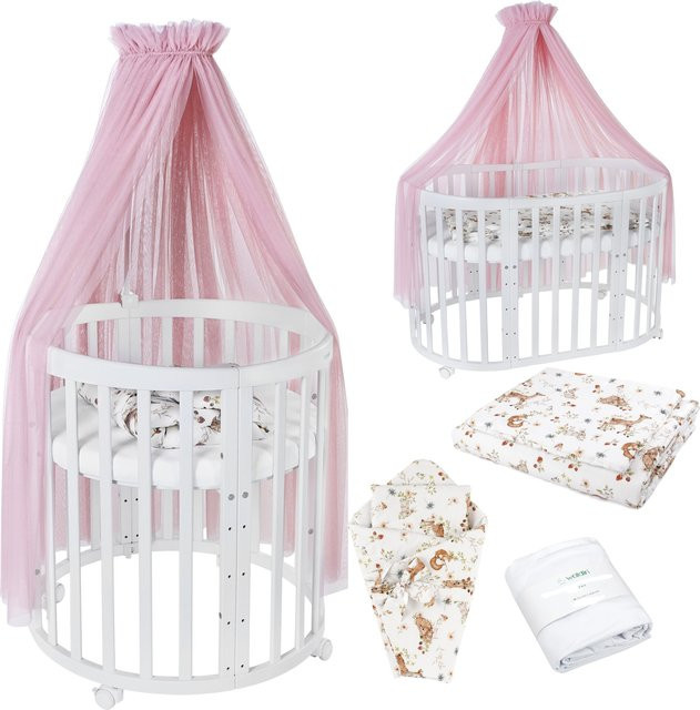 Waldin Babybett OWAL 7in1 Kinderbett aus Buchenholz mit Matratze, mitwachsendes Kinderbett, lackiert - Bild 1