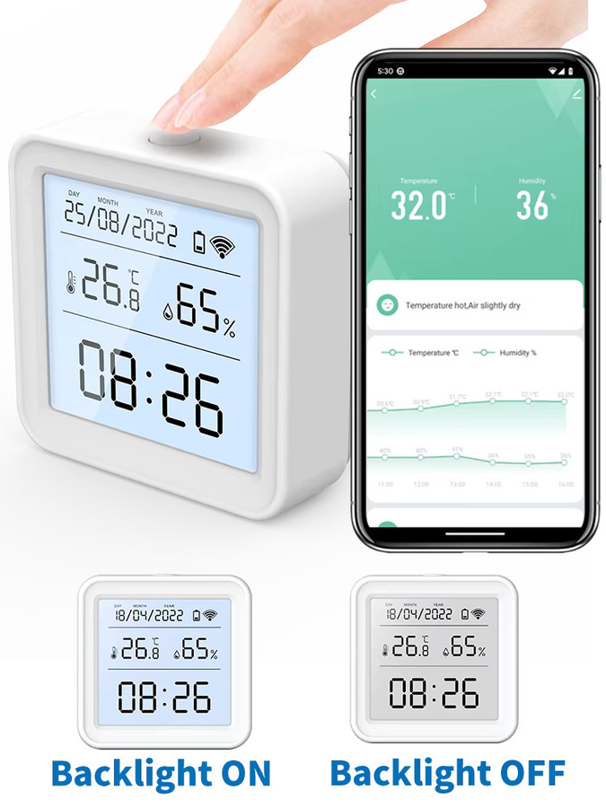 Tuya Smart Home WIFI Temperatur- und Feuchtigkeitssensor in Weiß mit Hintergrundbeleuchtung, kompatibel mit Smart Life, Alexa und Google Assistant - Bild 4