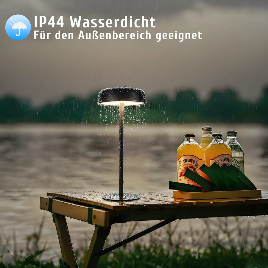 Dimmbare LED-Tischlampe in Schwarz mit Touch-Funktion, solarbetrieben und kabelloser USB-C-Aufladung, wasserdicht für Innen- und Außenbereich - Bild 5