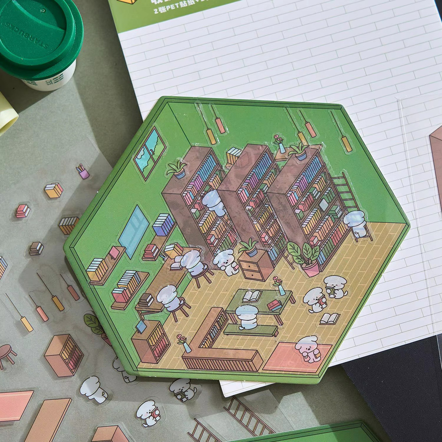 3 Blatt Cartoon 3D Szenen Aufkleber Set mit Diorama Design für dein Tagebuch und Scrapbook in Multicolour - Bild 2