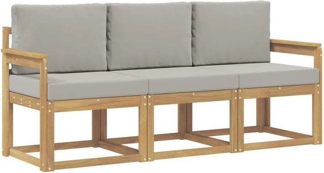 vidaXL Outdoor-Sofagarnitur 3-teilig aus Akazienholz in Weiß-Hellgrau, B/T/H: 189,5 x 63 x 73 cm - Bild 1
