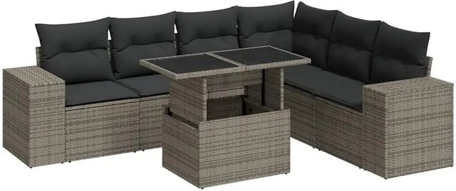 vidaXL 7-teilige Garten-Sofagarnitur aus Poly-Rattan mit Kissen in Grau - Bild 1