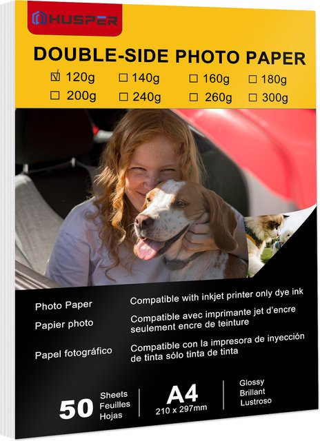 HUSPER Doppelseitiges Glänzendes Fotopapier A4 in Weiß, 120g/m², 50 Blatt, kompatibel mit Tintenstrahldruckern - Bild 1