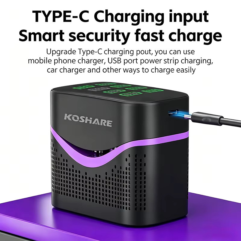 KOSHARE 8-fach Smart LCD Batterieladegerät in Schwarz inklusive 4255mWh und 110mWh AA AAA Lithium-Ionen-Akkus - Bild 4