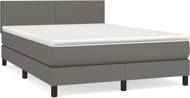 vidaXL Boxspringbett mit Matratze in Grau, Hybrid-Design mit Taschenfederkern und Kunstleder, B/T: 140 x 190 cm - Bild 1