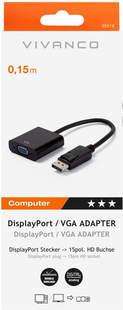 Vivanco DisplayPort auf VGA Adapter in Schwarz, Länge: 0,15 m - Bild 1