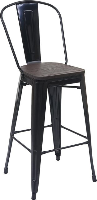 MCW Barhocker A73 mit Holz-Sitzfläche in Elm und schwarzem Metall-Gestalt im Industriedesign - Bild 1