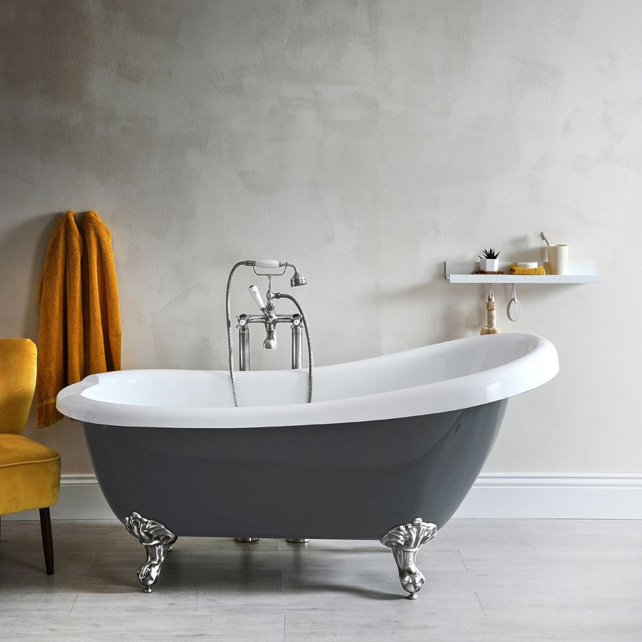 Freistehende Badewanne Elton Hudson Reed Nostalgie in Steingrau, Oval, Acryl, B: 171 cm, T: 74 cm - Bild 1
