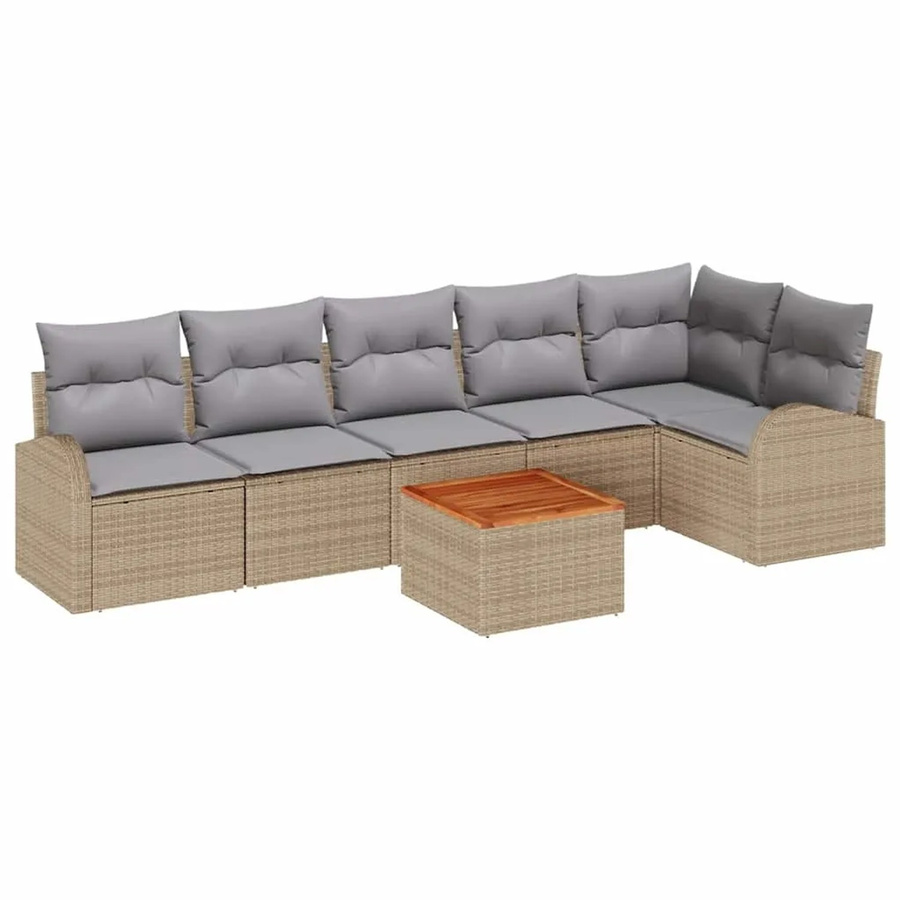 vidaXL Garten-Sofa-Set 7-teilig aus Polyrattan in Beige und Hellgrau mit L-Form und Tisch - Bild 2