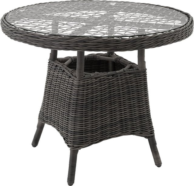 tectake Aluminium Gartentisch mit Rattanstruktur und Sicherheitsglasplatte in Grau, B: 91 cm, T: 73,5 cm, H: 75 cm - Bild 1