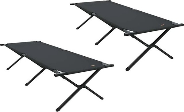2er Set vidaXL Klappbare Campingbetten aus Metall und Oxford-Stoff in Schwarz, B/T/H: 80 x 210 x 46 cm