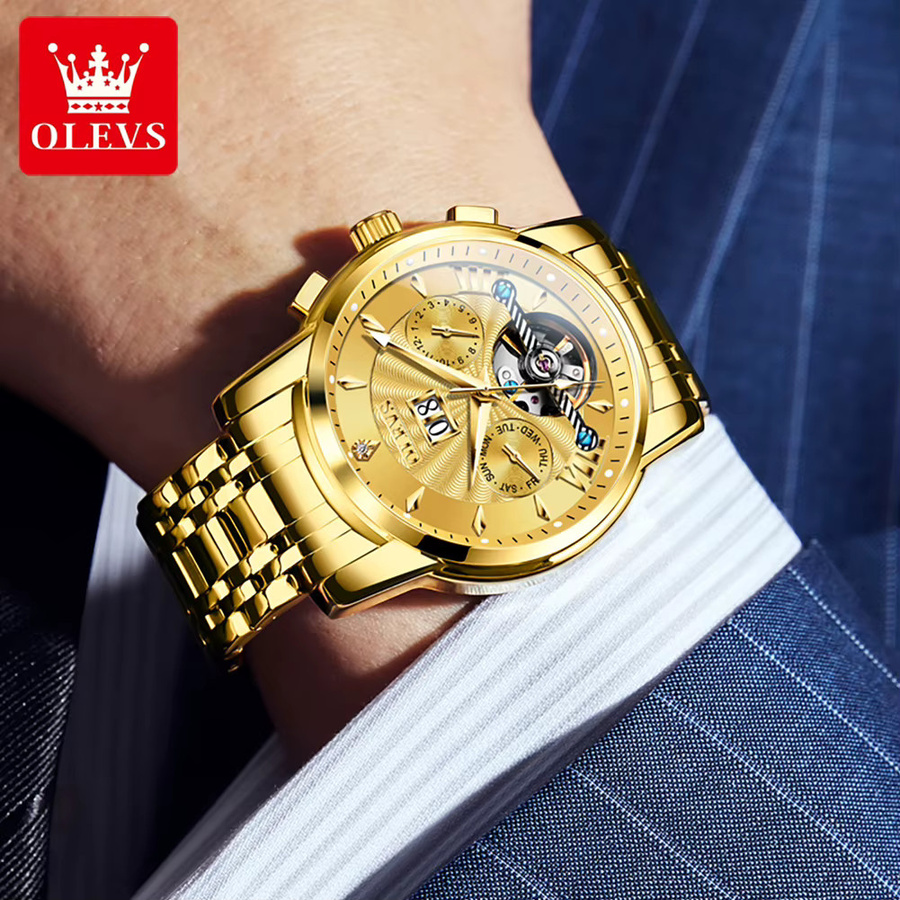OLEVS Armbanduhr Automatik, Edelstahl, Bicolor, Gold, Herren - Bild 2