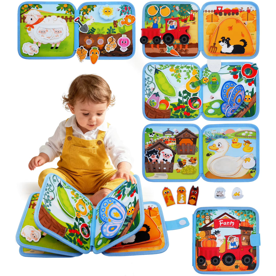 BizyKoady Montessori-Arbeitsbuch, Bauernhoftier, sensorisches Beschäftigungsbrett, Bunt / Mehrfarbig, ab 1 Jahr - Bild 6