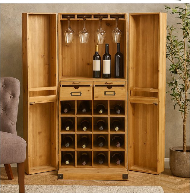 HTI-Living Weinregal Imelda in Braun mit Rautenmuster für 16 Flaschen im Mid Century Stil - Bild 1